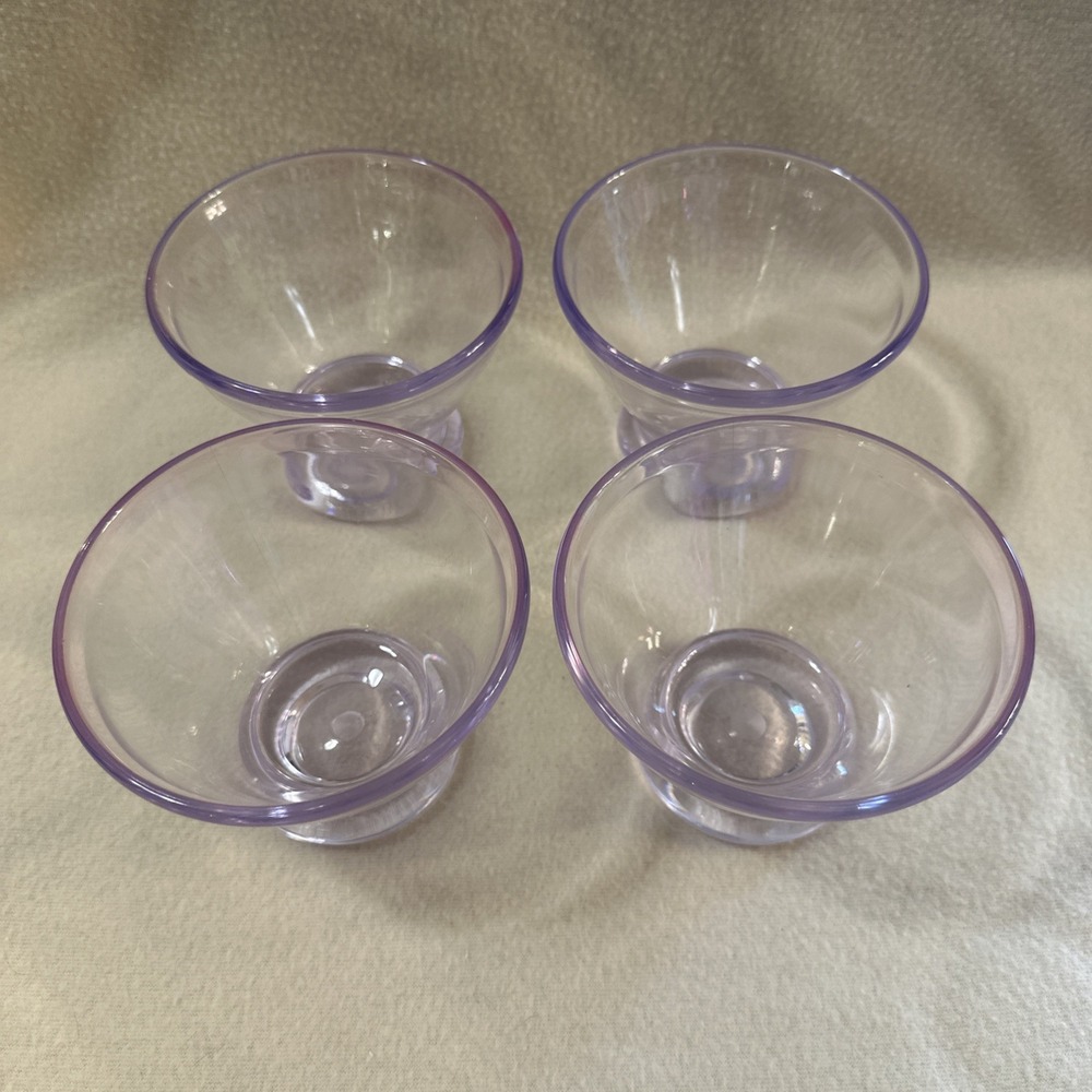 Ice Cream Sundae Cups 12oz Clear Plastic Dessert Bowls Light Purple Set of 4